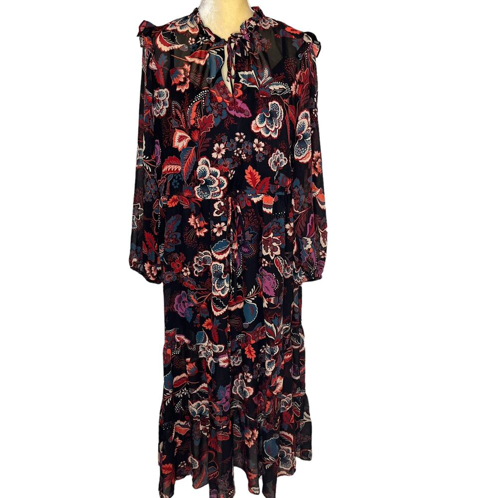 MAIA Long Sleeve Floral Chiffon Dress EUC Size 12